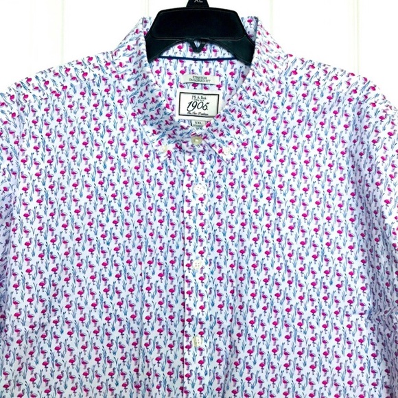 JoS.A.Bank Tailored SS Button-Down Flamingo Shirt - Picture 4 of 6